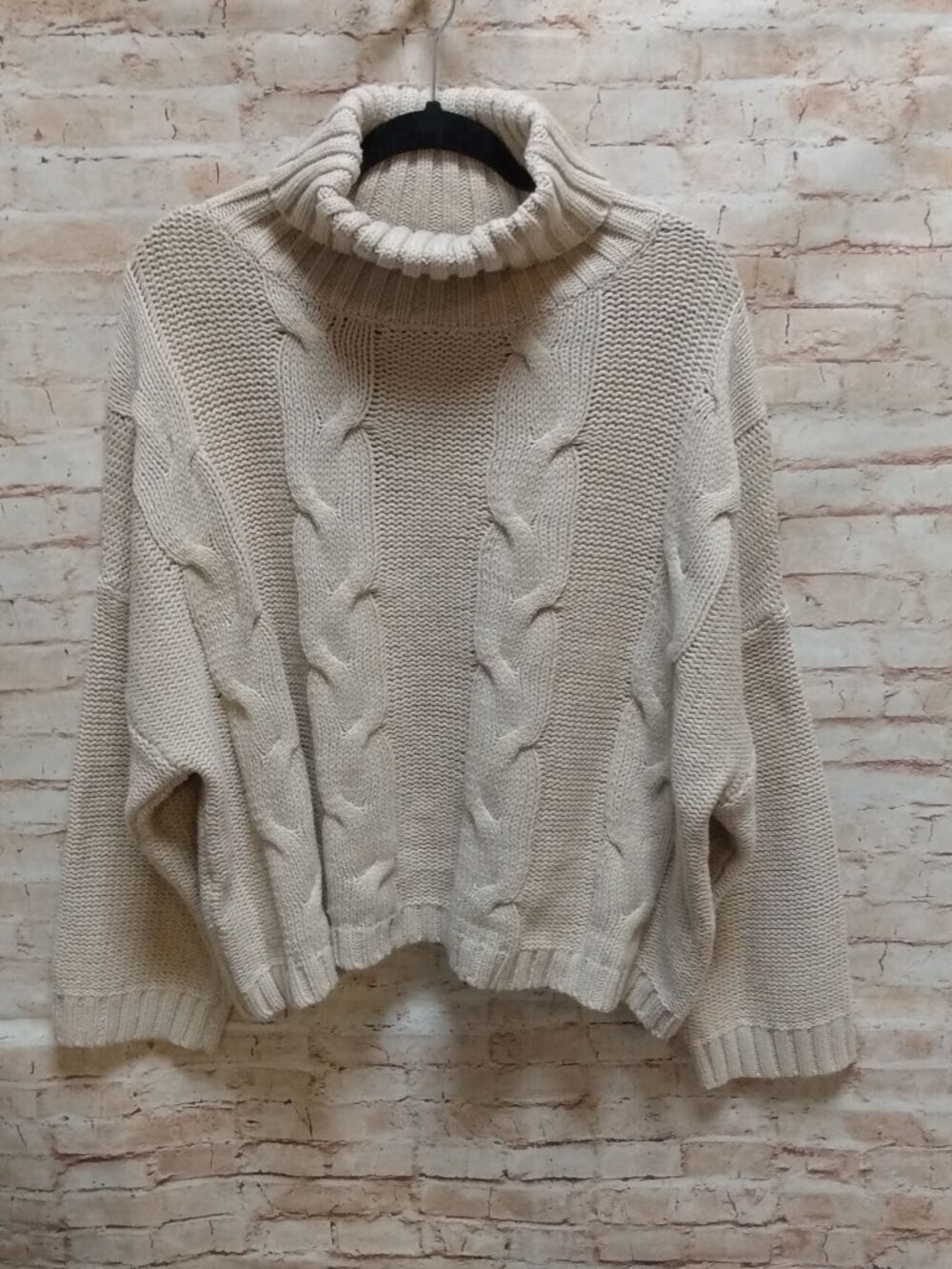 NWT Premise Tan Cable Knit Turtleneck Sweater w/Dropped Shoulder XXL